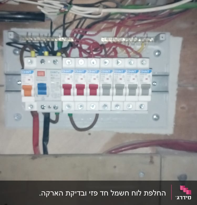 לוח חשמל עם מפסקים וחוטים צבעוניים